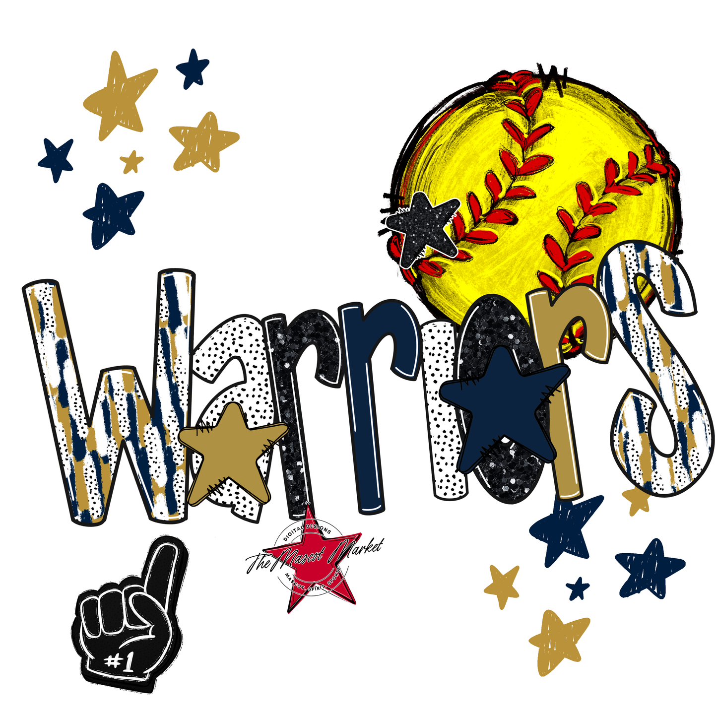 Warriors Softball Scrape-Navy-Gold