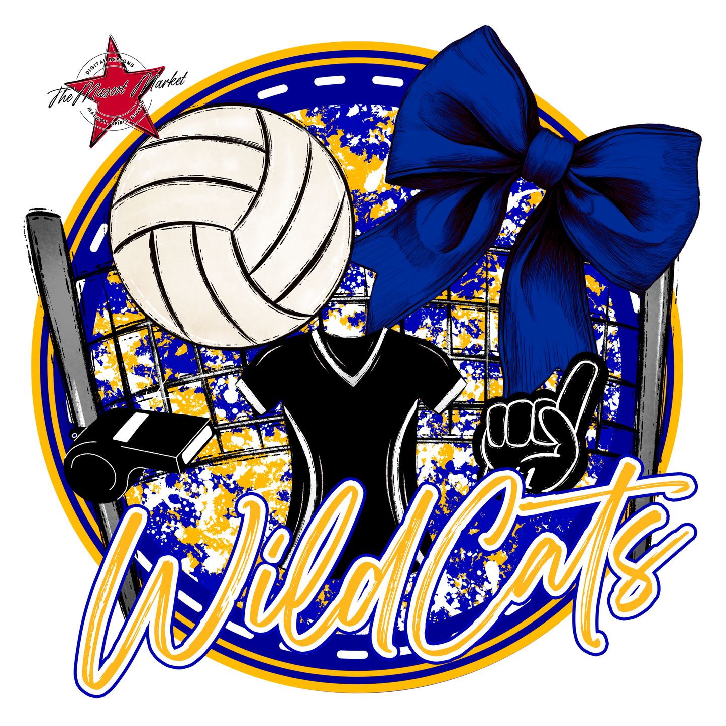 Wildcats Circle Volleyball Design-Blue-Yellow