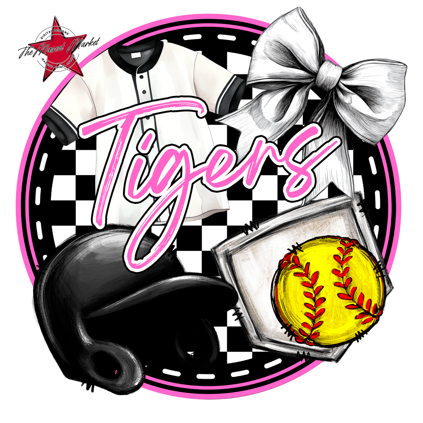 Tigers Circle Softball Design-Baby Pink