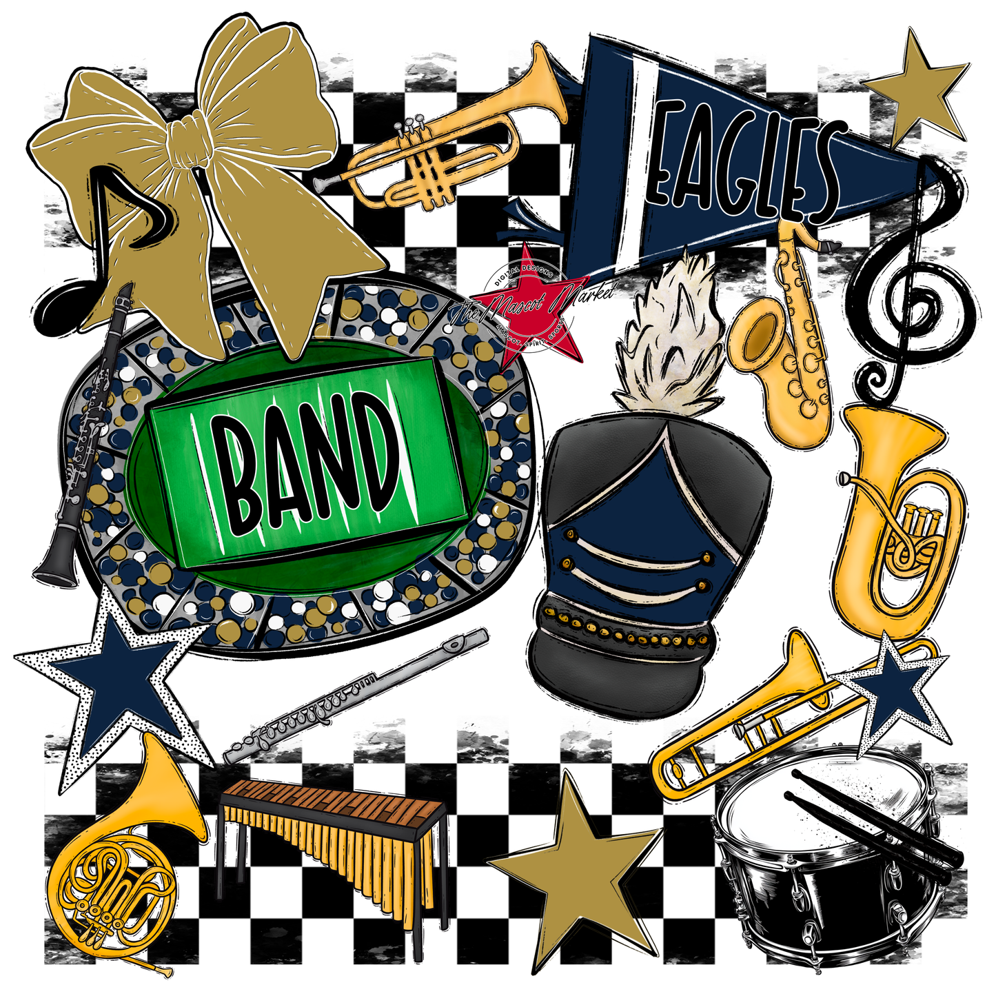 Eagles Band Checkers Design-Navy-Gold