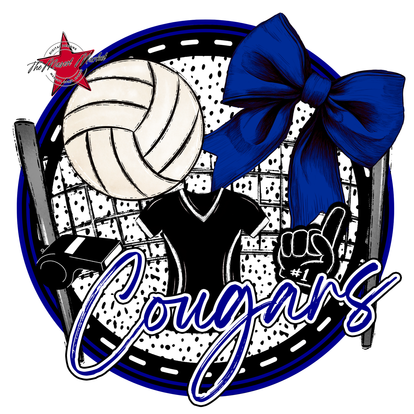 Cougars Circle Volleyball Design-Blue