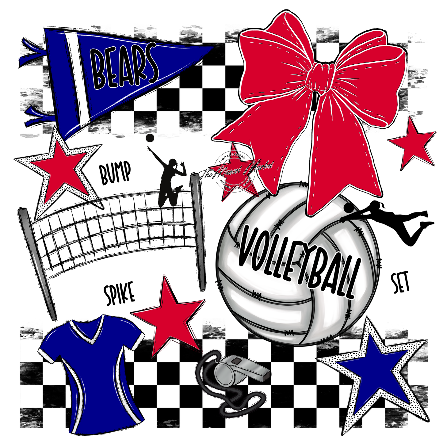 Bears Volleyball Checkers Design-Blue-Red