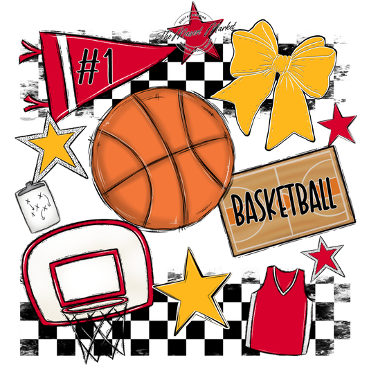 Basketball Checkers Spirit Design-Red-Yellow