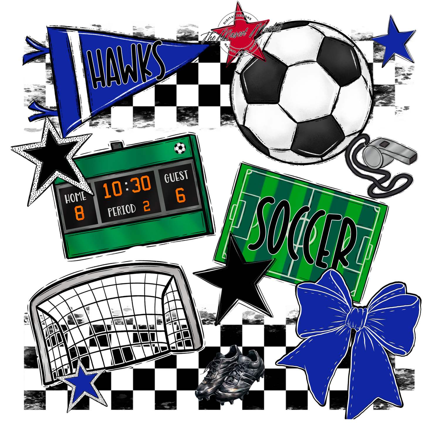 Hawks Checkers Soccer Spirit Design-Royal Blue