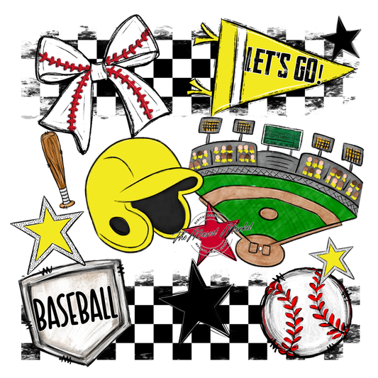 Baseball Checkers Spirit Design-Bright Yellow