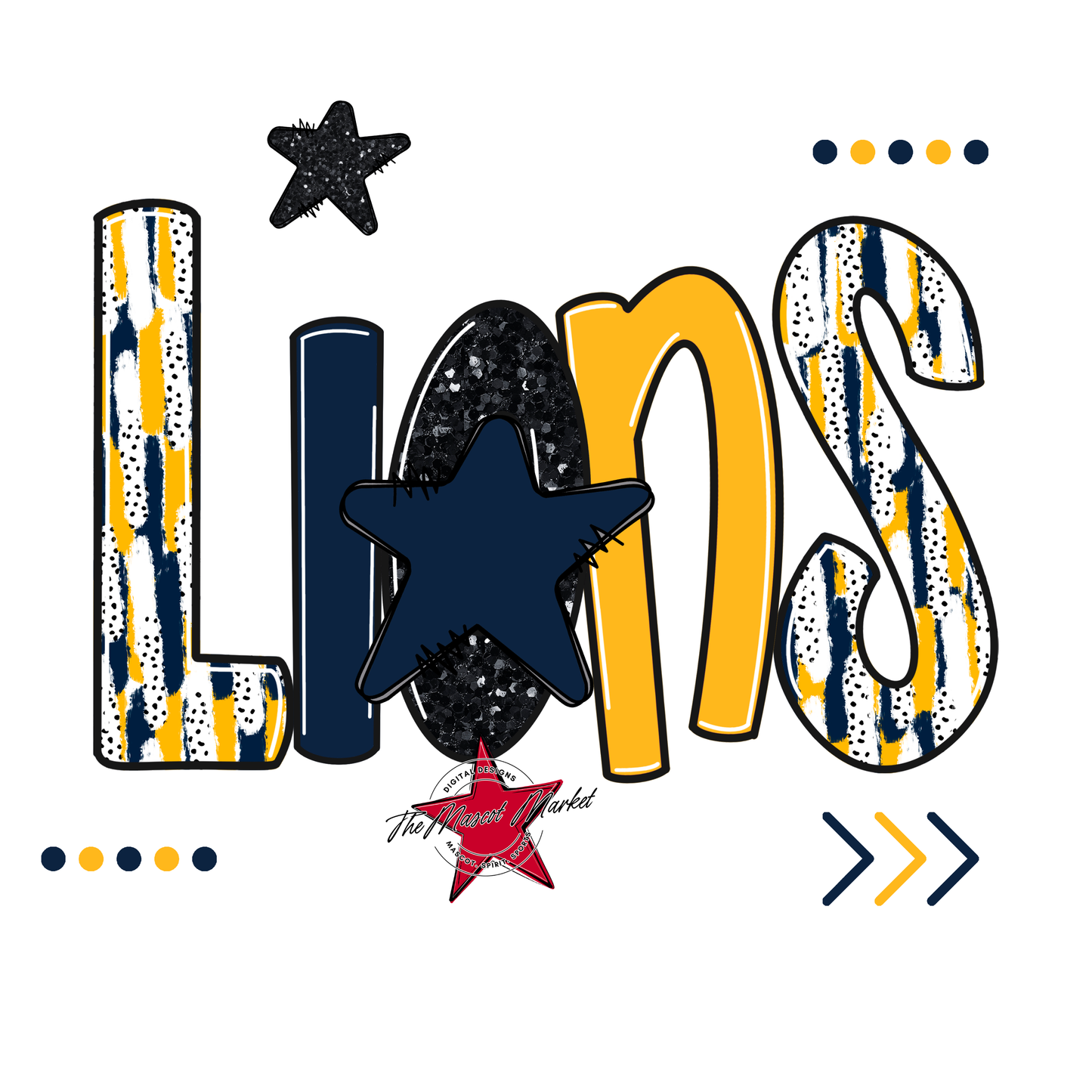 Lions Brushstroke Alpha w Arrows-Navy-Yellow