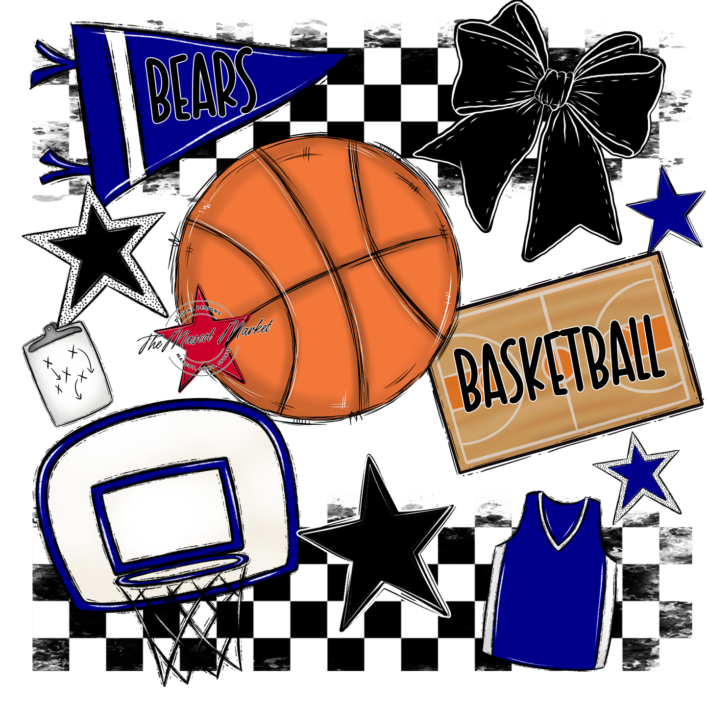 Bears Basketball Checkers Design-Blue