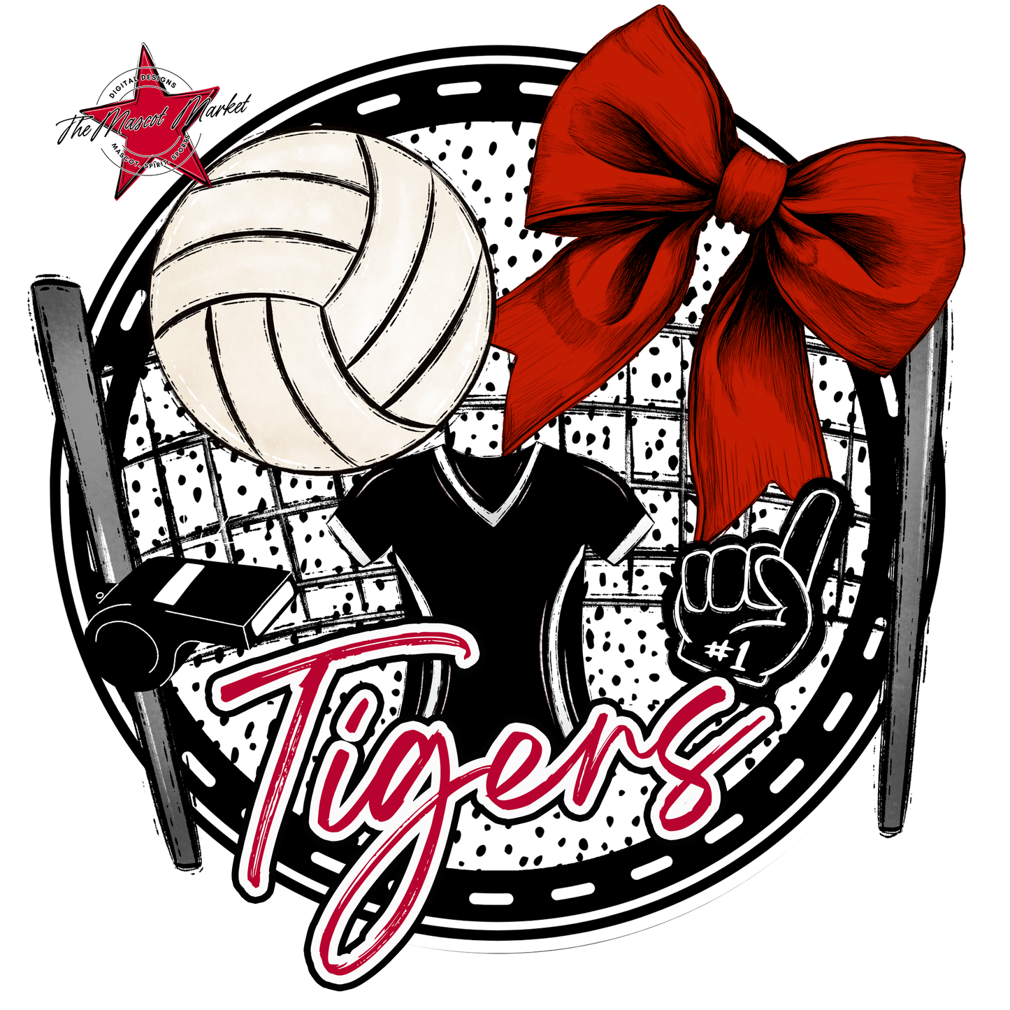 Tigers Circle Volleyball Design-Red