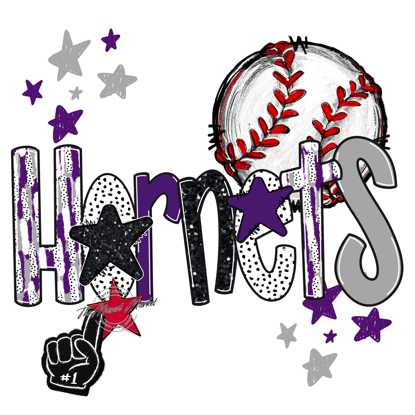 Hornets Baseball Scrape-Purple-Grey