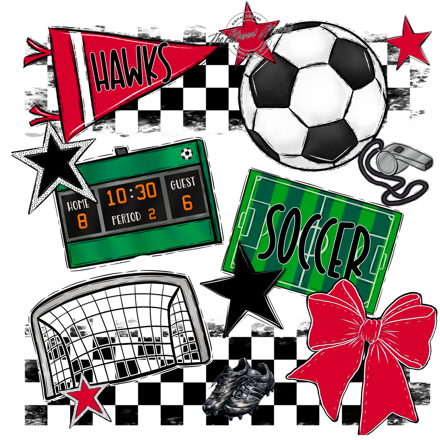 Hawks Checkers Soccer Spirit Design-Red