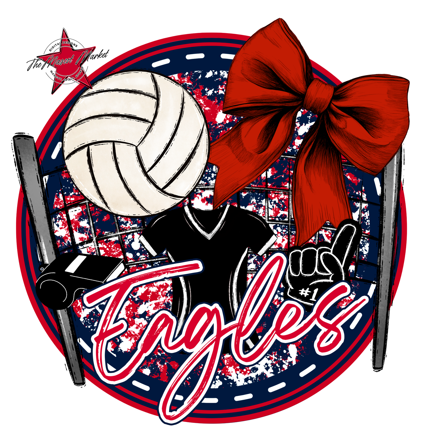 Eagles Circle Volleyball Design-Navy-Red