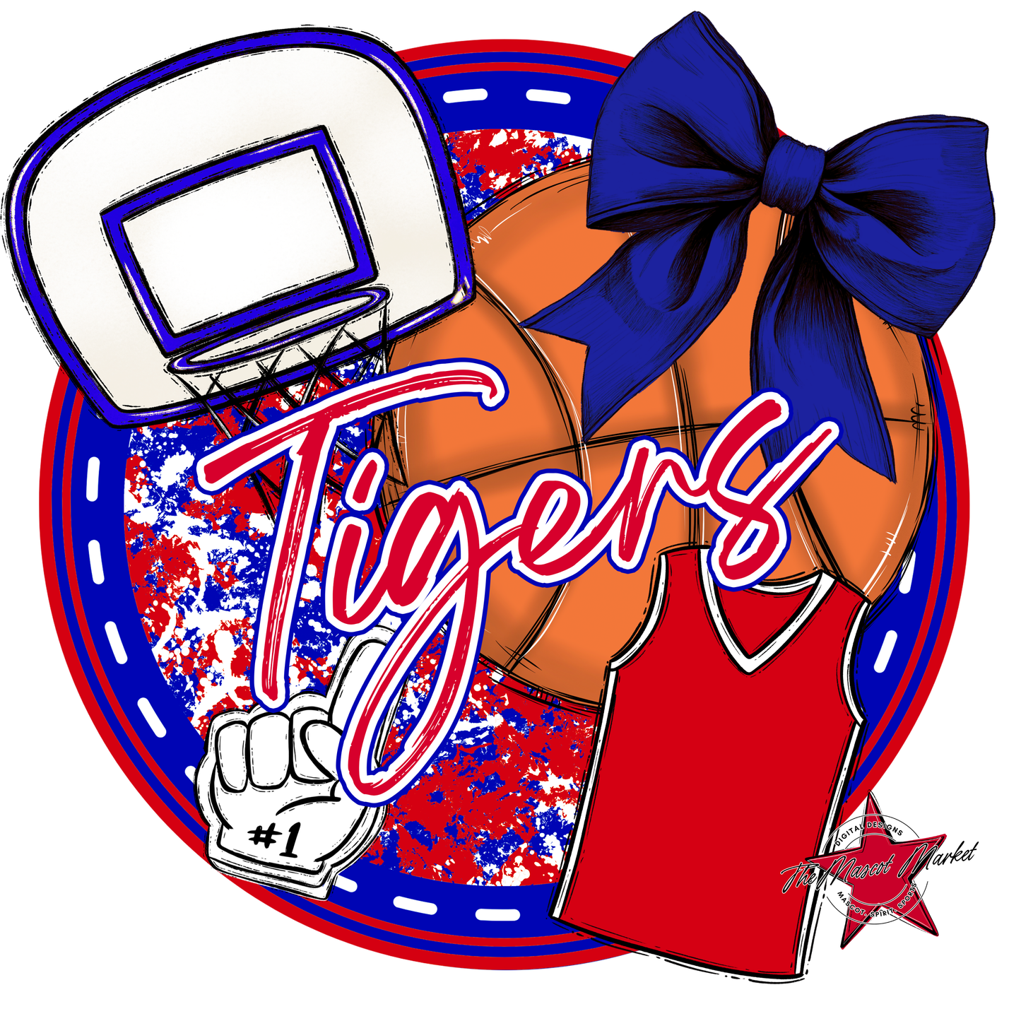 Tigers Circle Basketball Design-Blue-Red