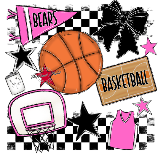 Bears Basketball Checkers Design-Baby Pink
