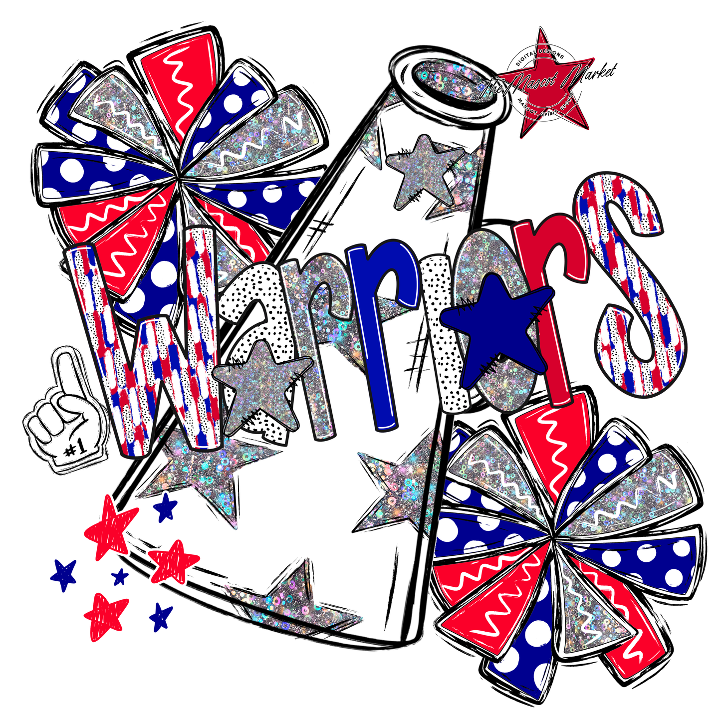 Warriors Cheer Megaphone Scrape-Blue-Red