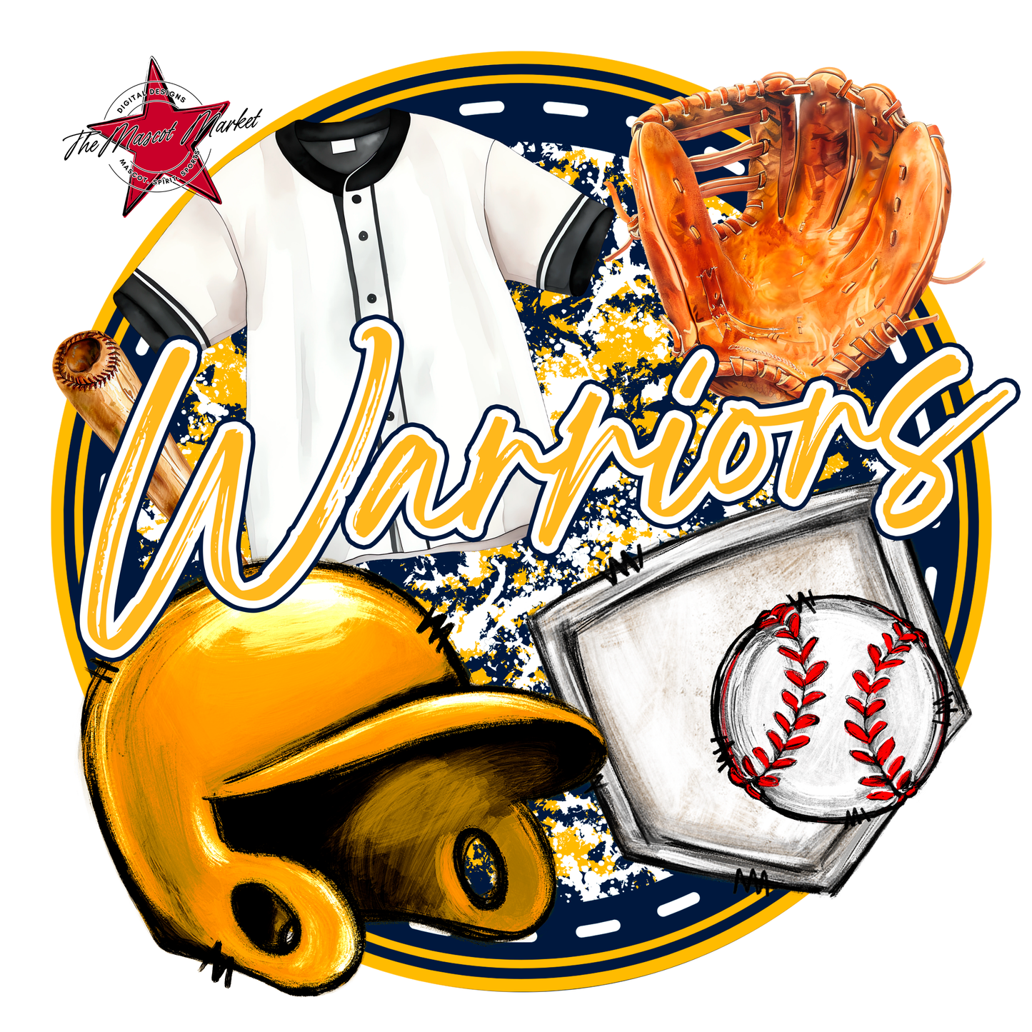 Warriors Circle Baseball Design-Navy-Yellow