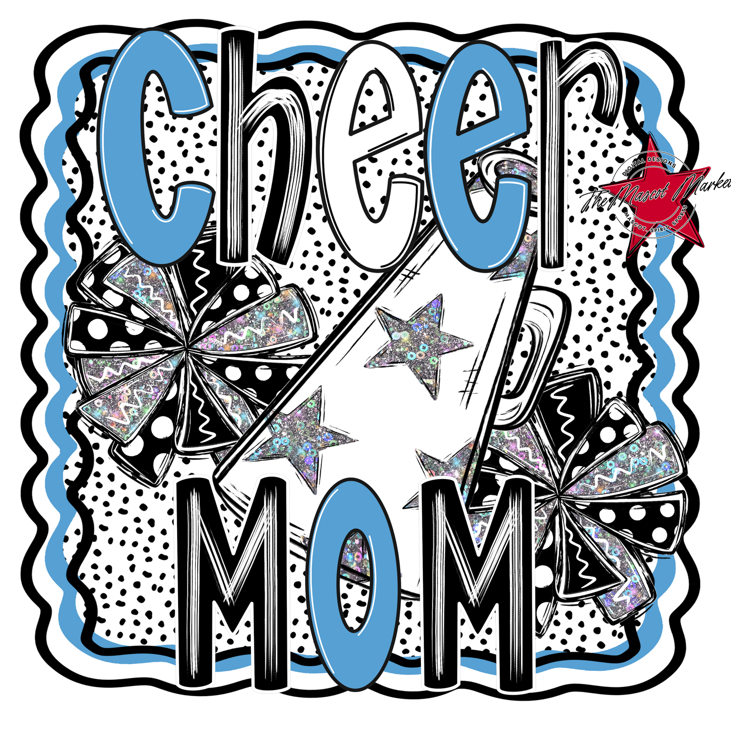 Cheer Mom Megaphone Dot Design-Carolina Blue