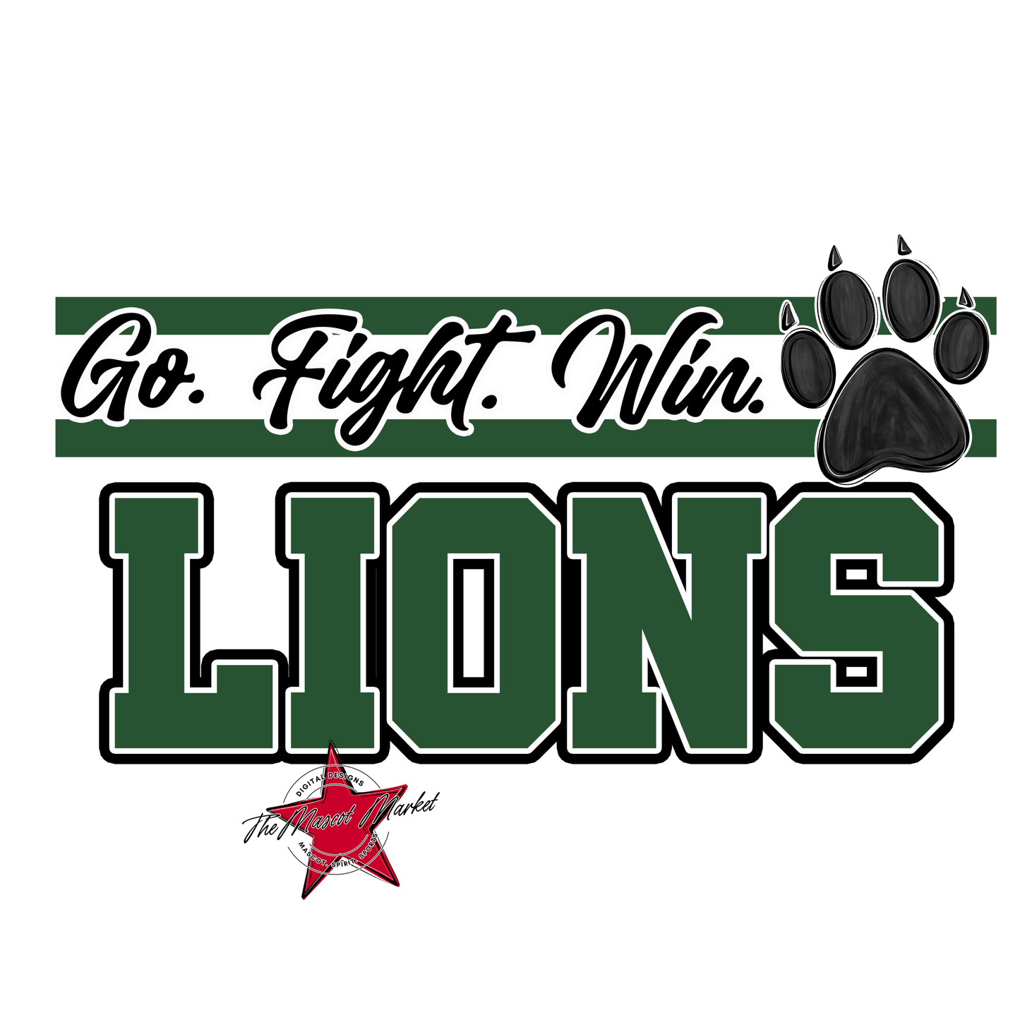Lions Go Fight Win Mascot Lines-Green