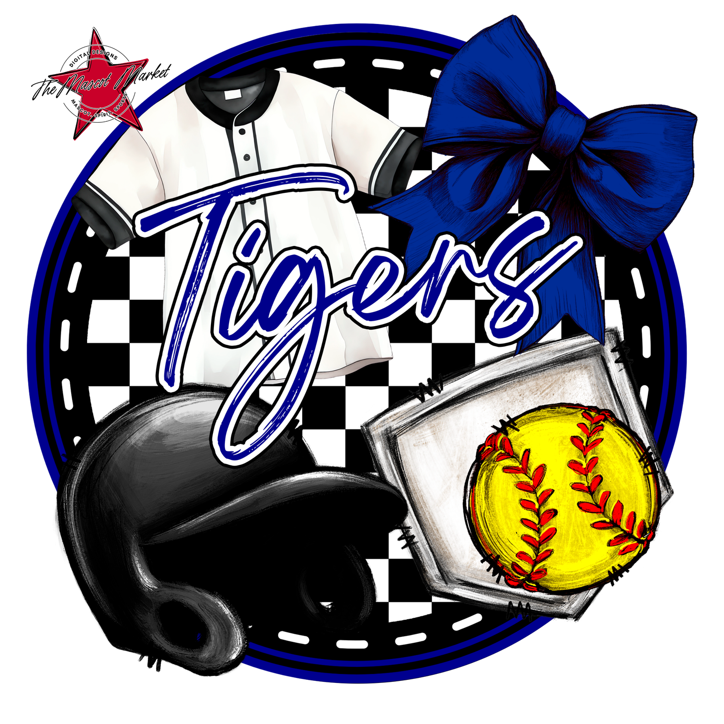 Tigers Circle Softball Design-Blue