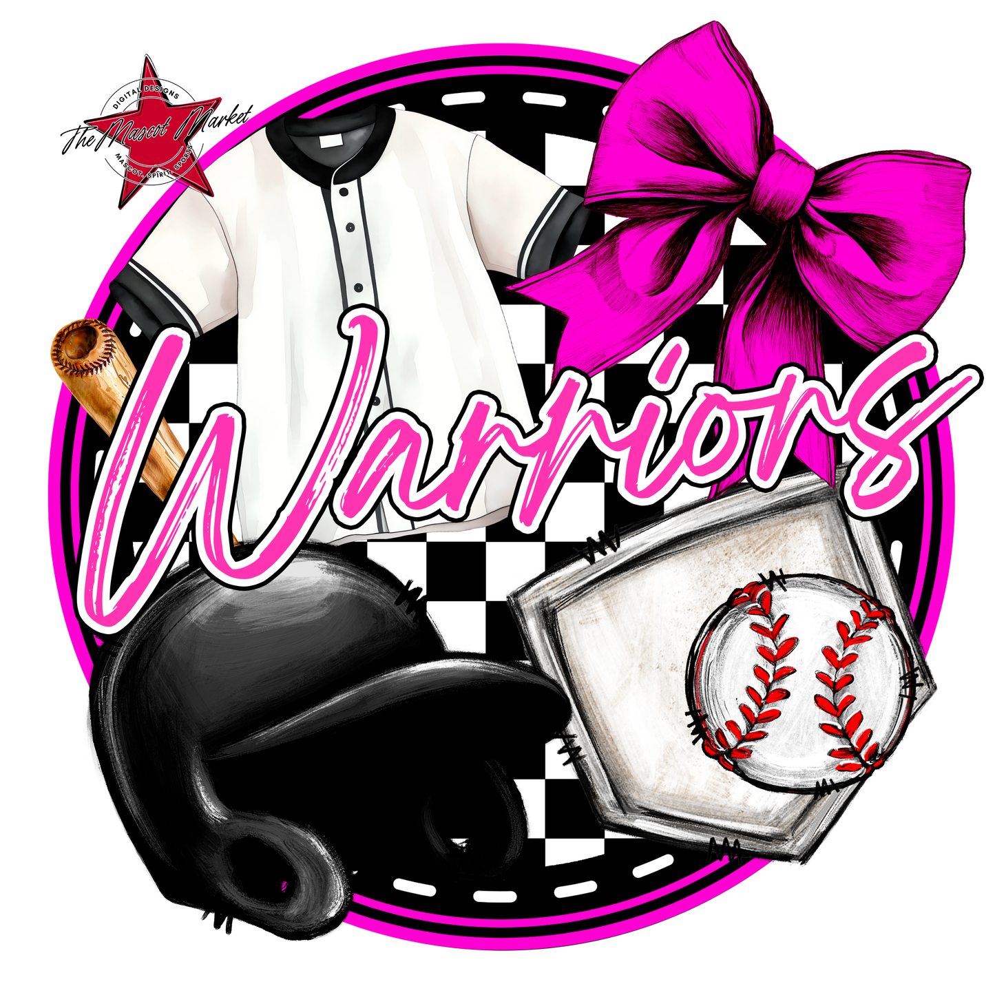 Warriors Circle Baseball Design-Pink