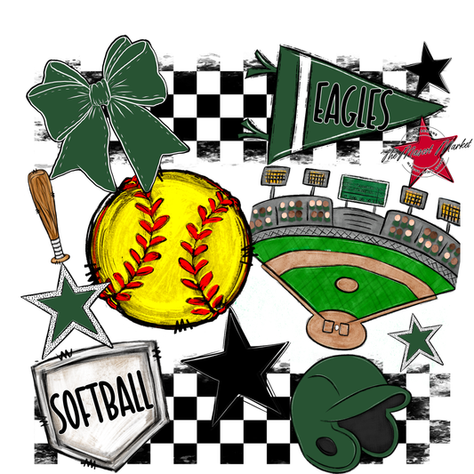 Eagles Softball Checkers Design-Green
