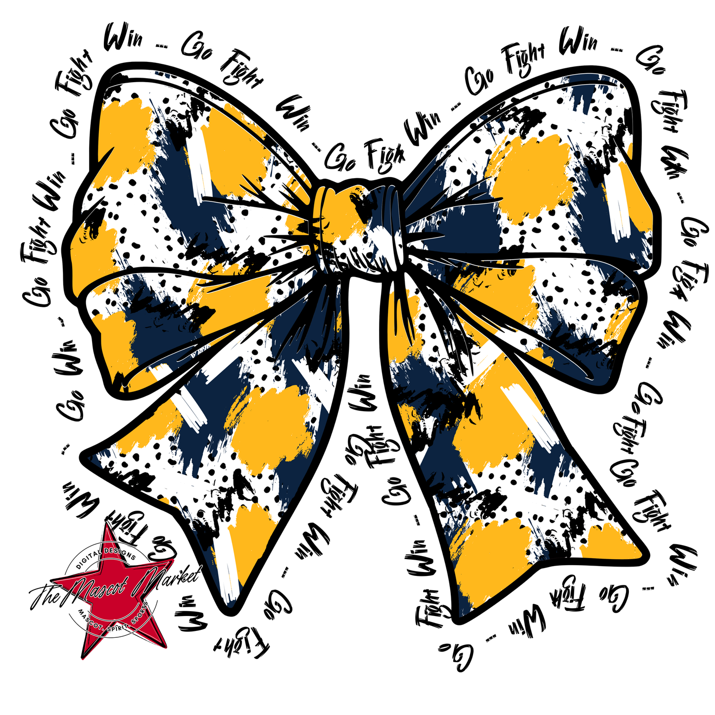 Go, Fight, Win, Splatter Bow Design-Navy-Yellow