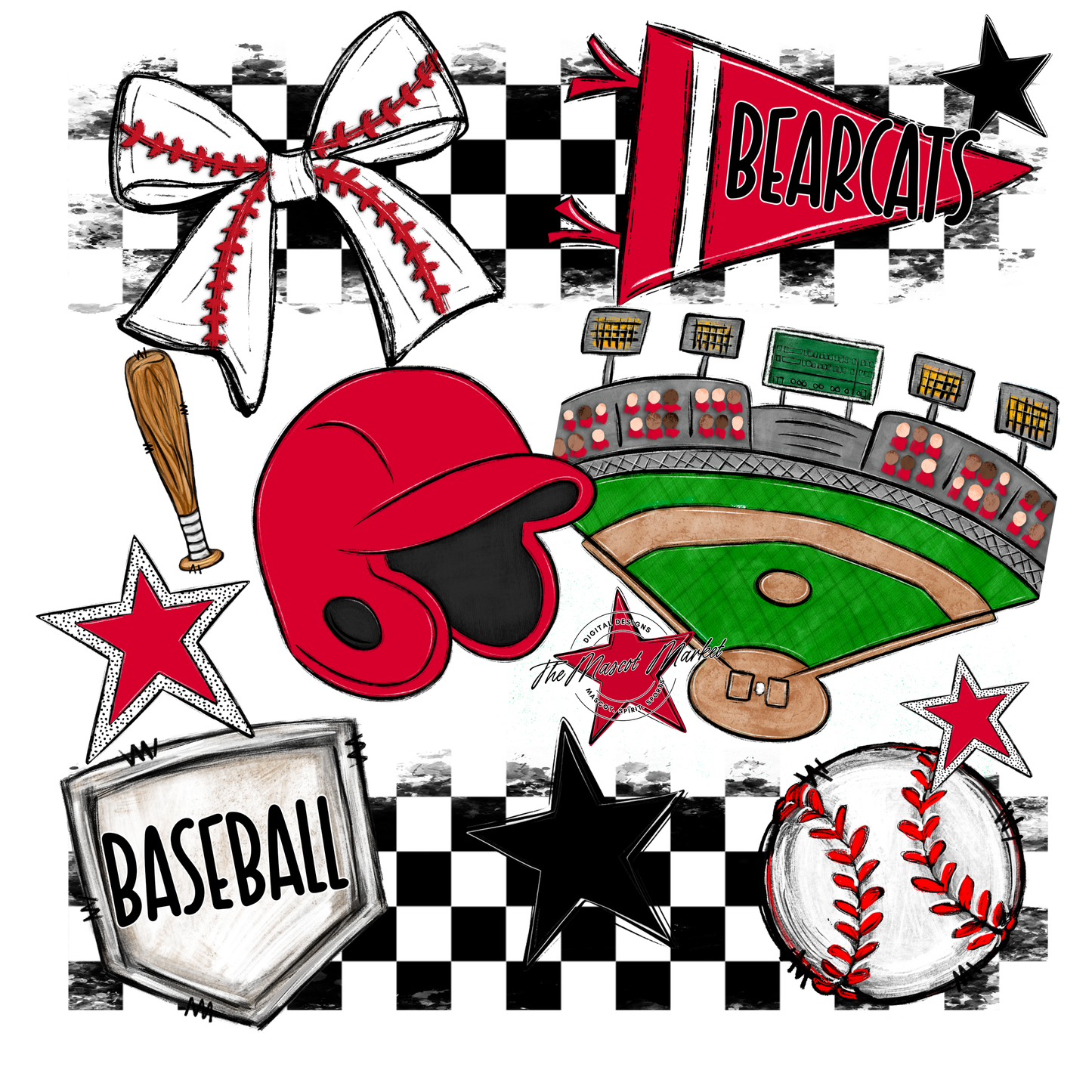 Bearcats Baseball Checkers Design-Red