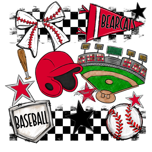 Bearcats Baseball Checkers Design-Red