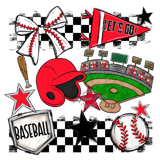 Baseball Checkers Spirit Design-Bright Red