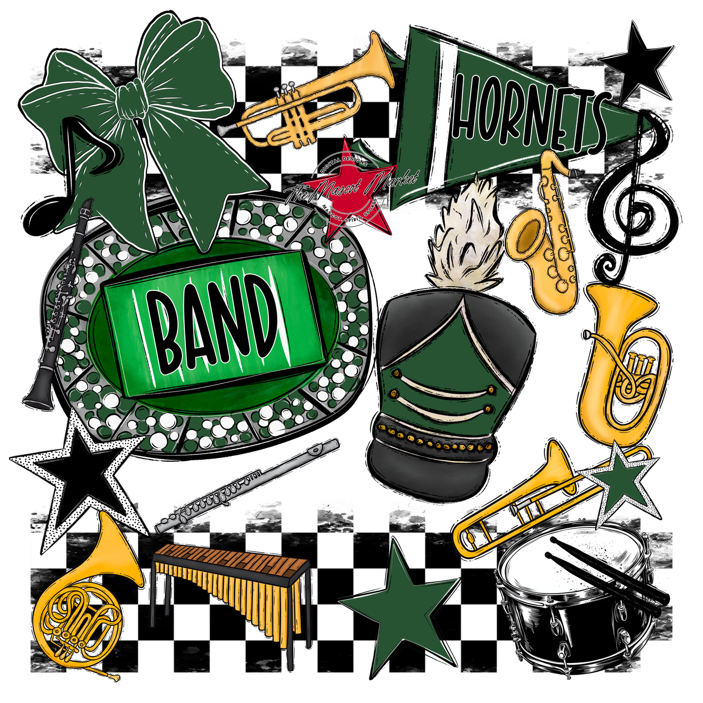 Hornets Checkers Band Spirit Design-Green