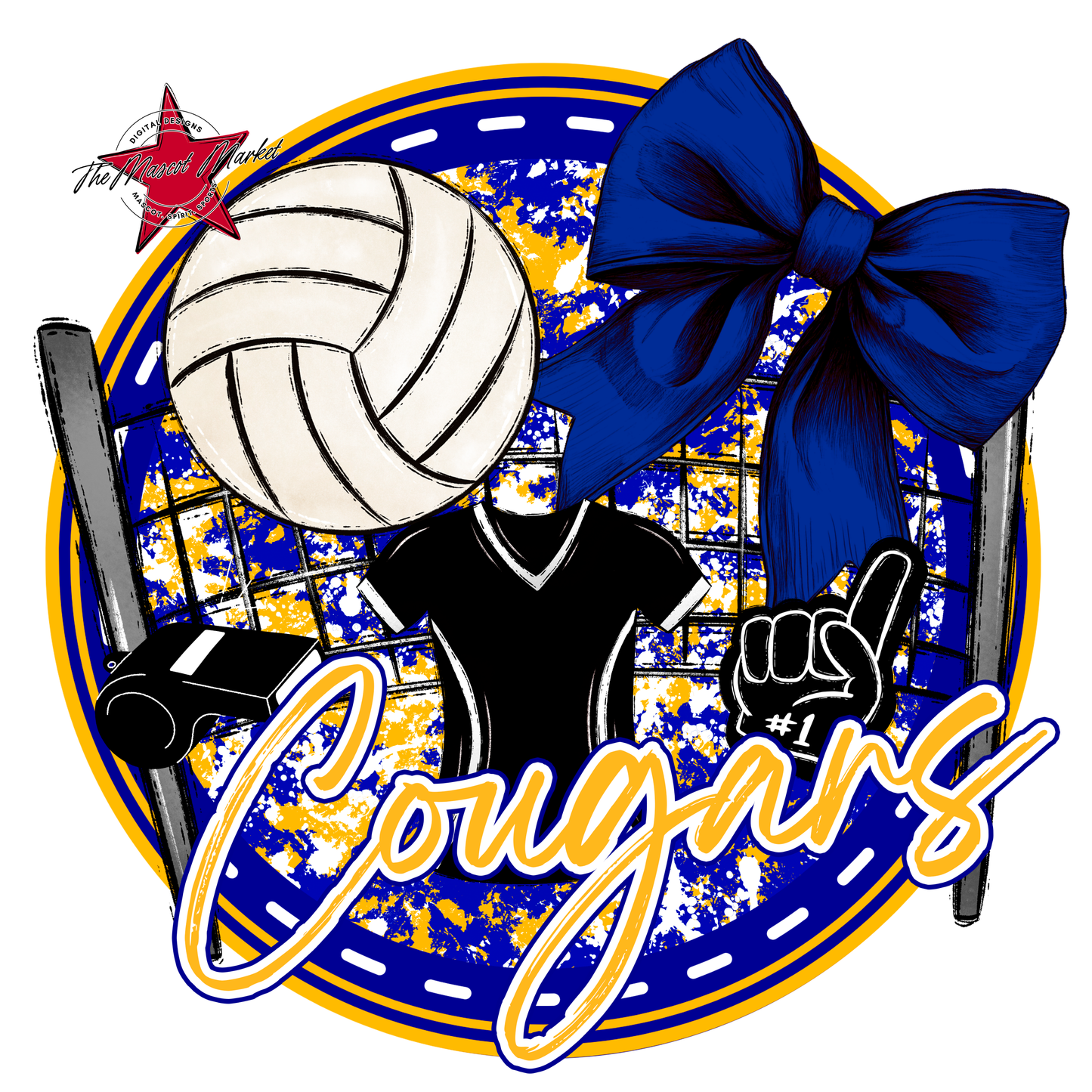 Cougars Circle Volleyball Design-Blue-Yellow