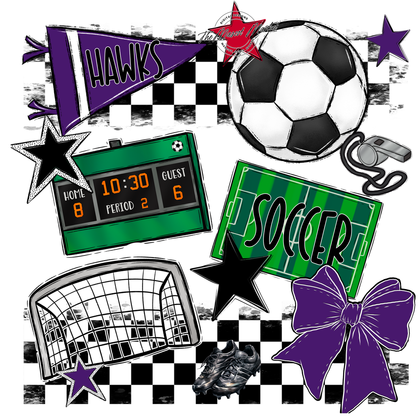 Hawks Checkers Soccer Spirit Design-Purple