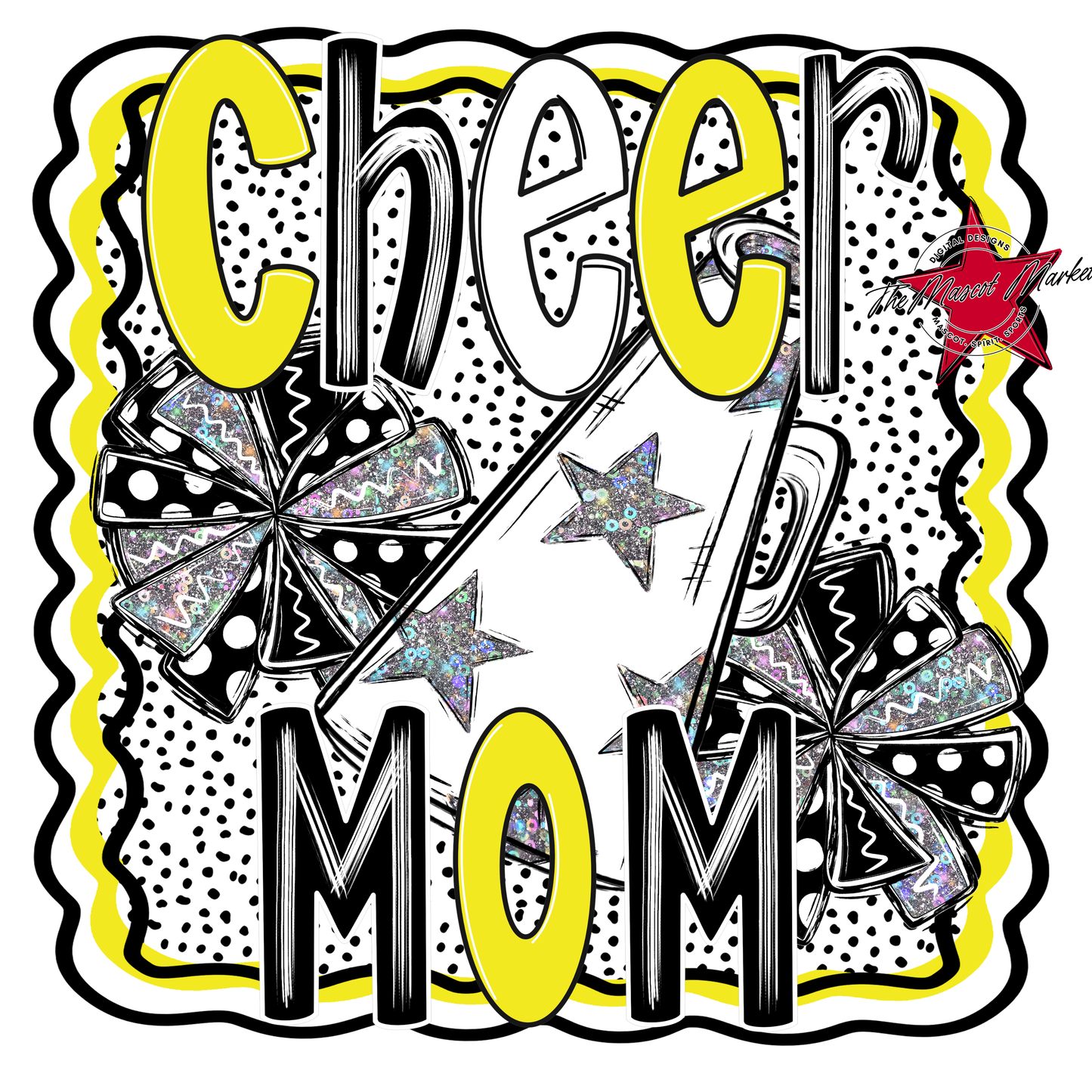 Cheer Mom Megaphone Dot Design-Bright Yellow