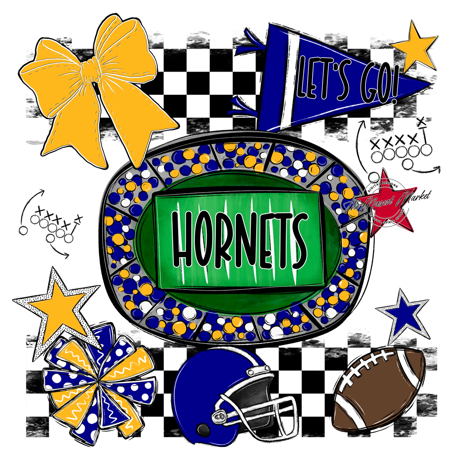 Hornets Checkers Spirit Design-Blue-Yellow