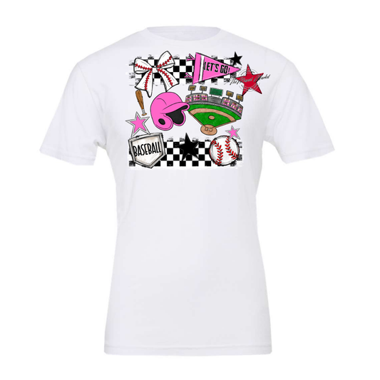 Baseball Checkers Spirit Design-Baby Pink