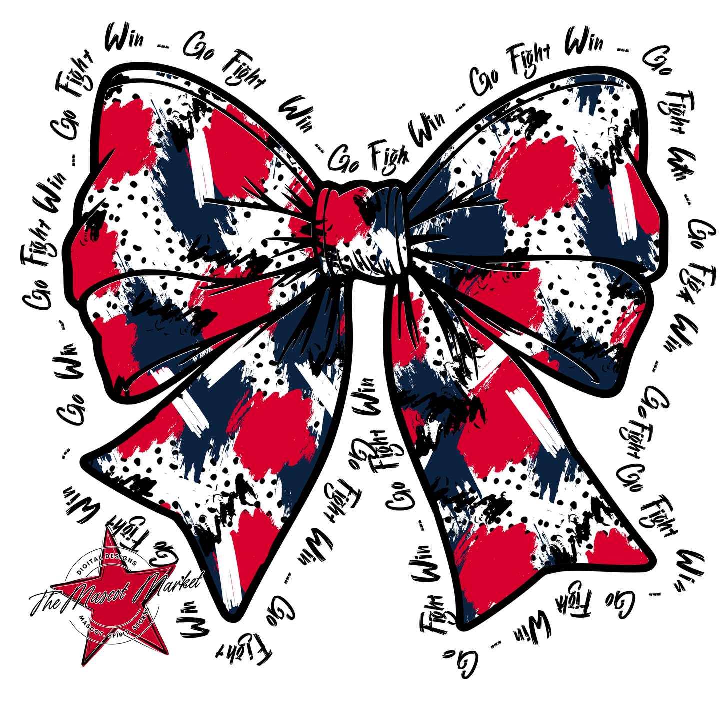 Go, Fight, Win, Splatter Bow Design-Navy-Red