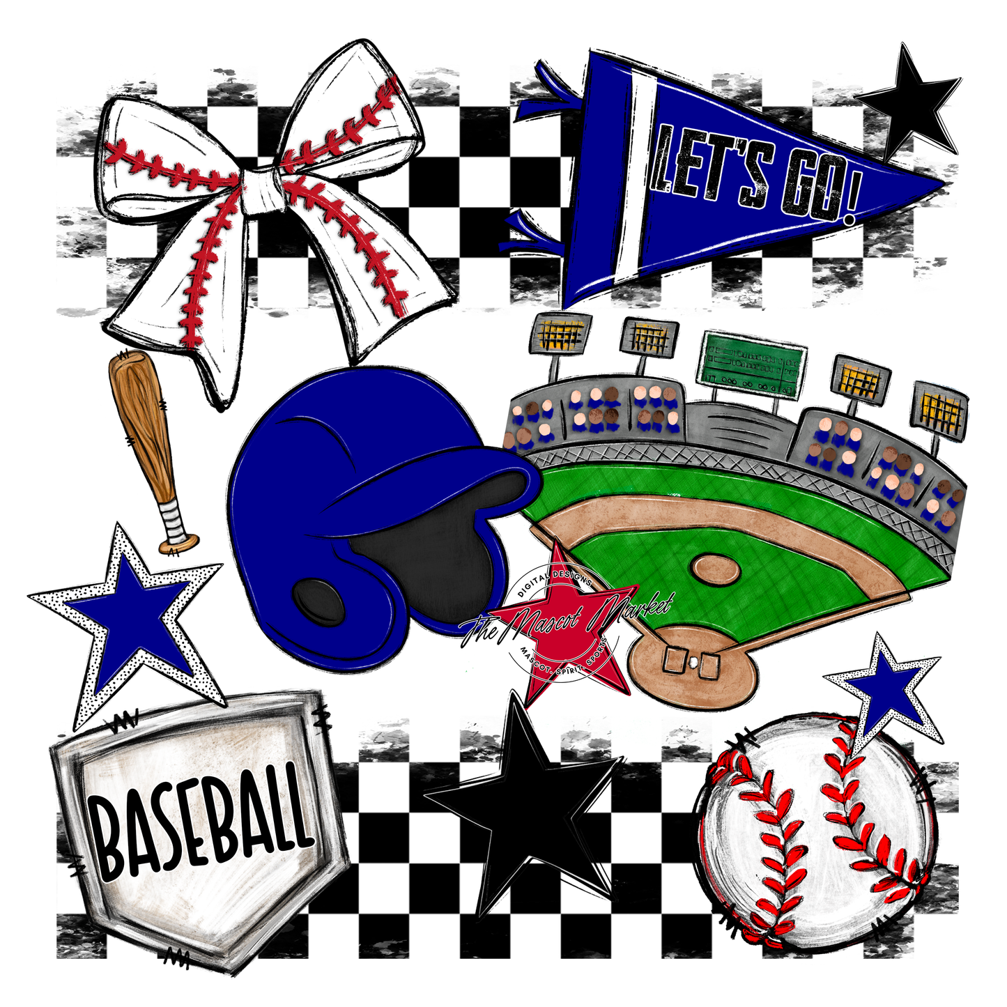 Baseball Checkers Spirit Design-Blue