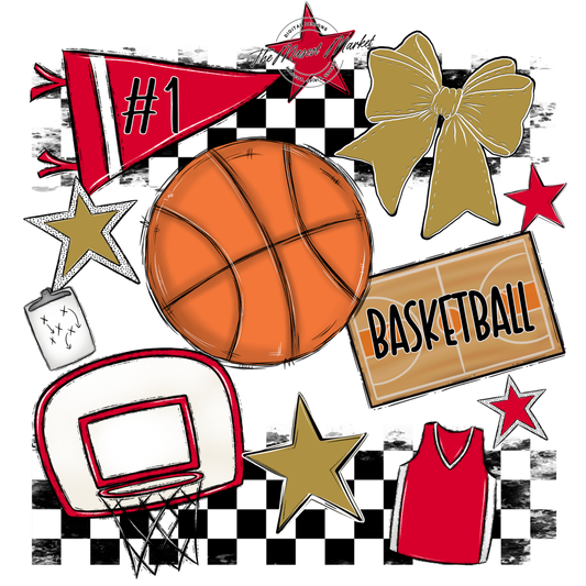 Basketball Checkers Spirit Design-Red-Gold