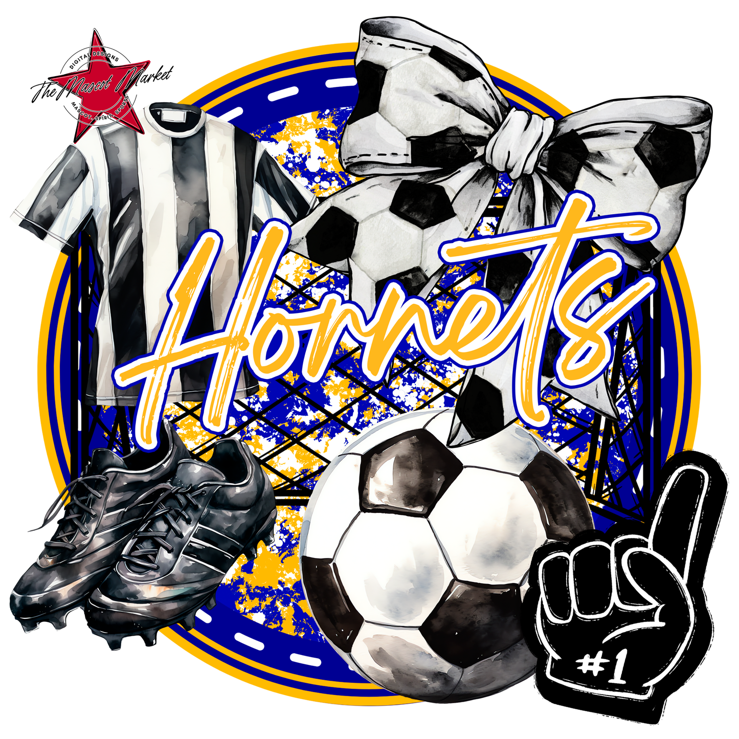 Hornets Circle Soccer Design-Blue-Yellow