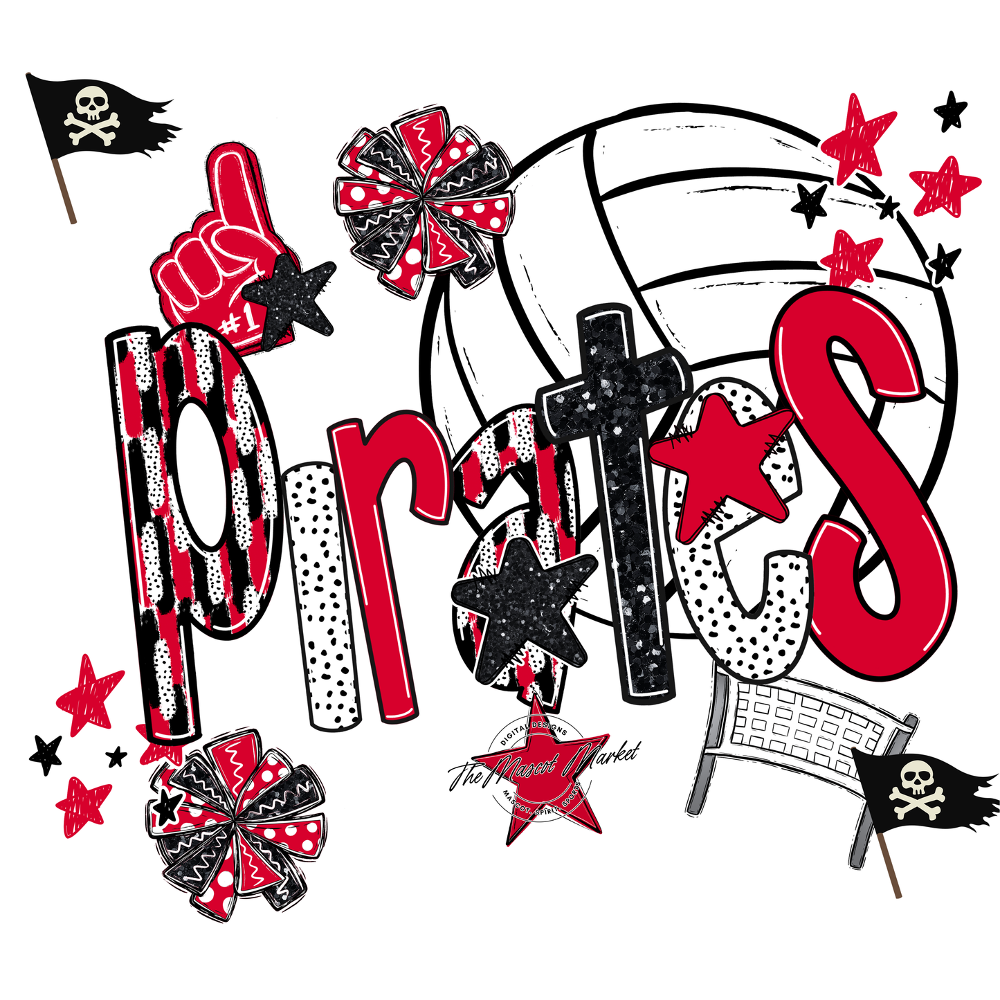 Pirates Volleyball Scrape-Red