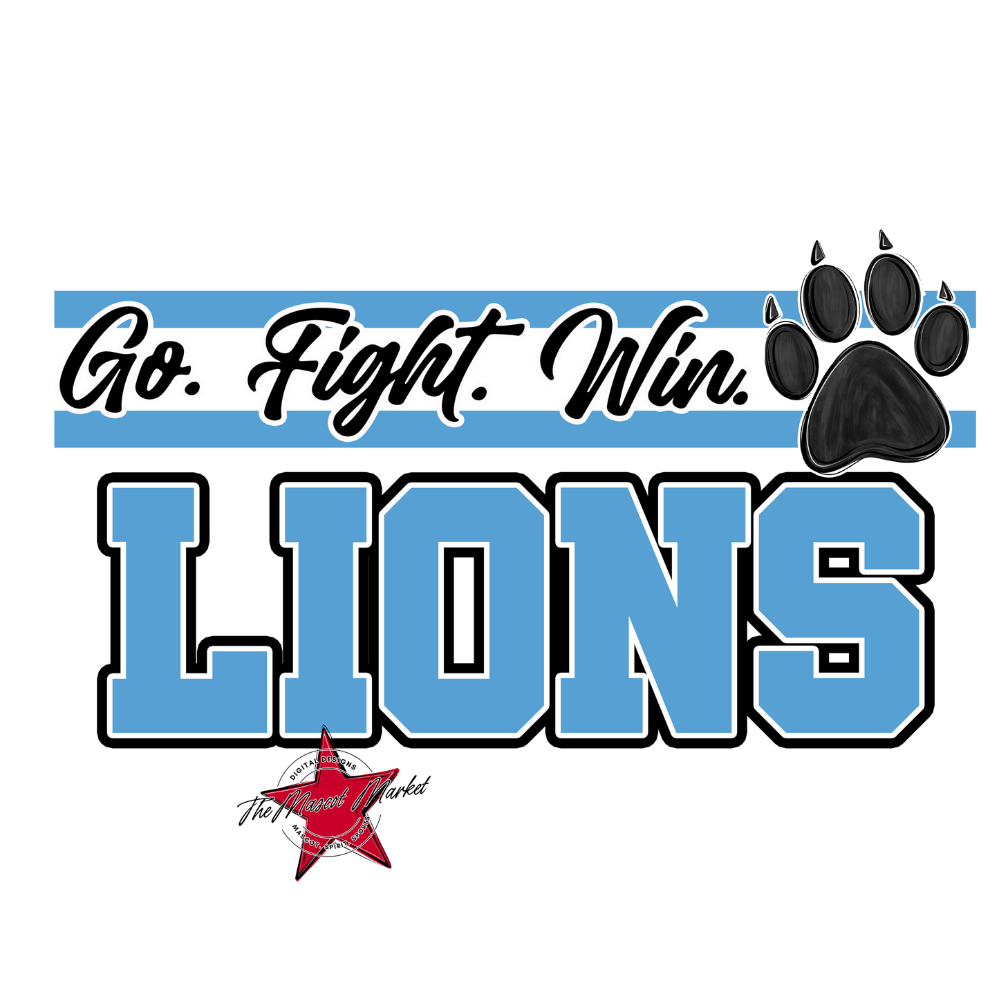 Lions Go Fight Win Mascot Lines-Carolina Blue