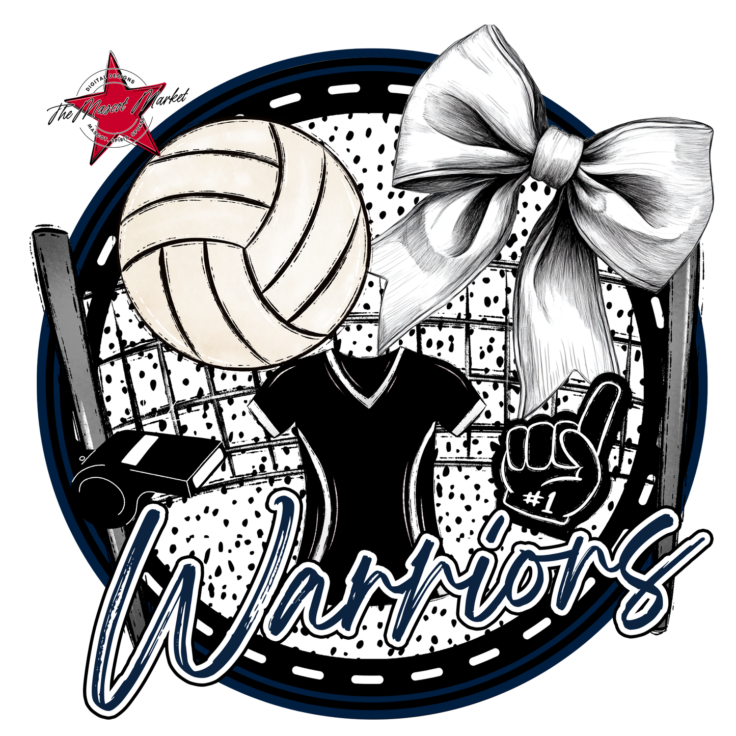 Warriors Circle Volleyball Design-Navy