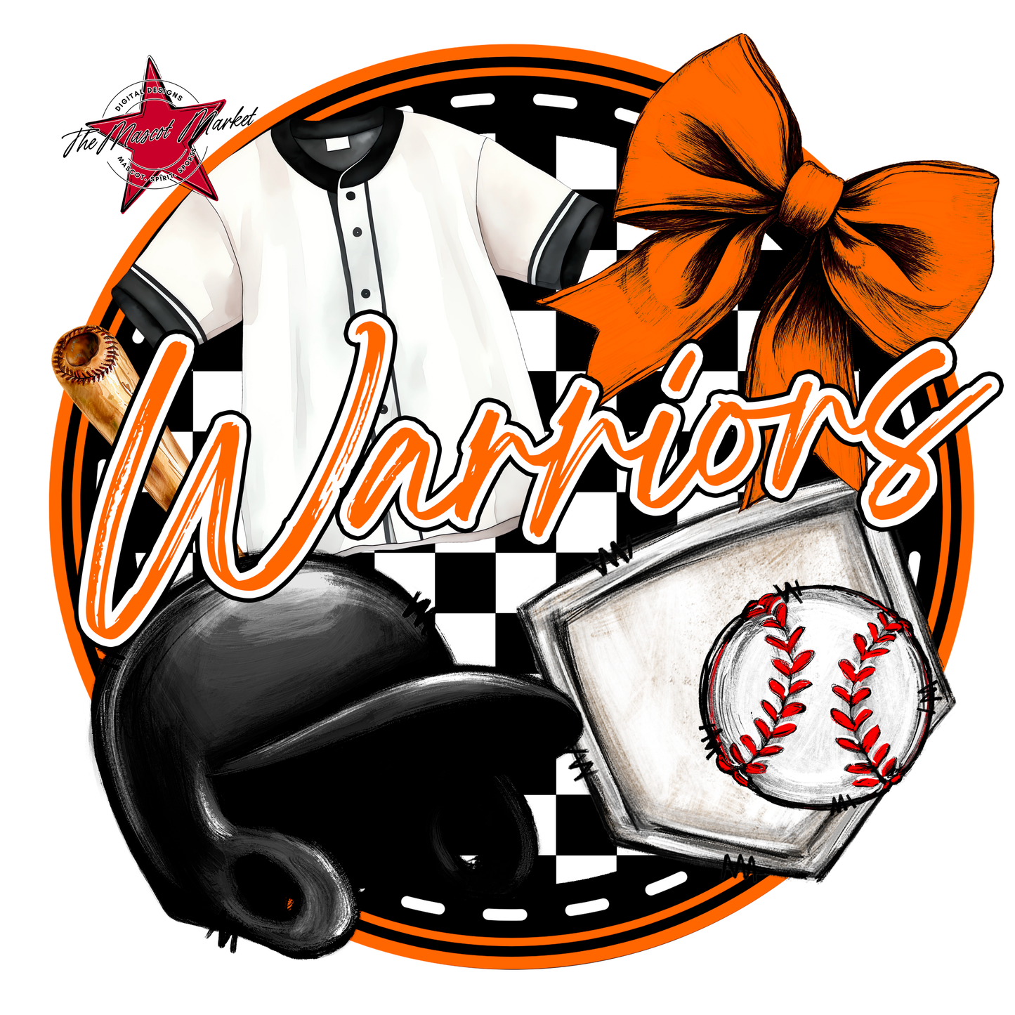 Warriors Circle Baseball Design-Orange
