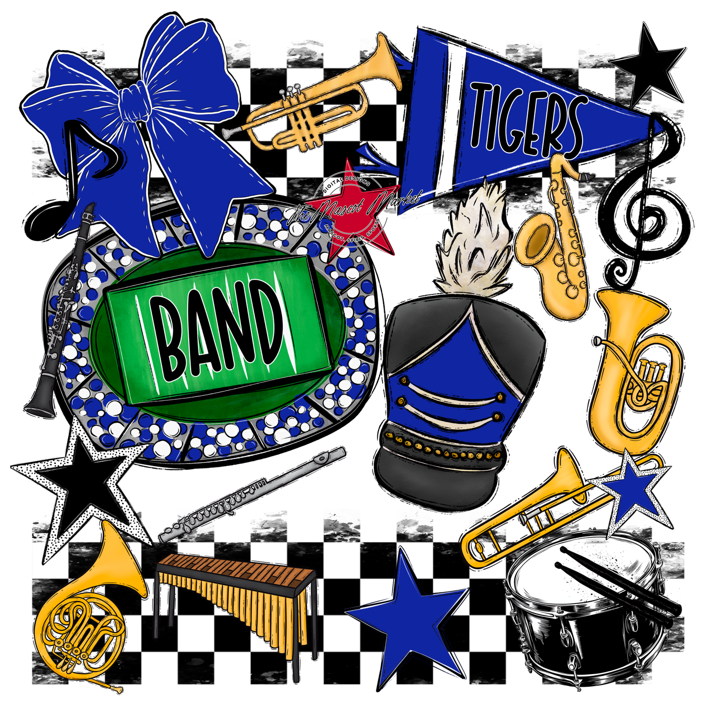 Tigers Checkers Band Spirit Design-Royal Blue