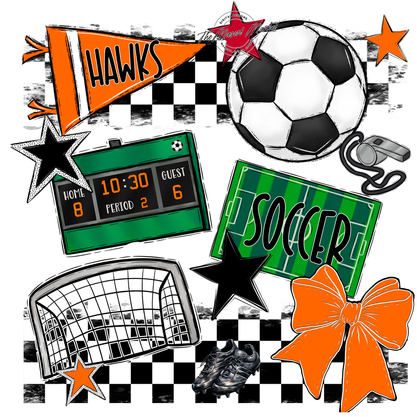 Hawks Checkers Soccer Spirit Design-Orange