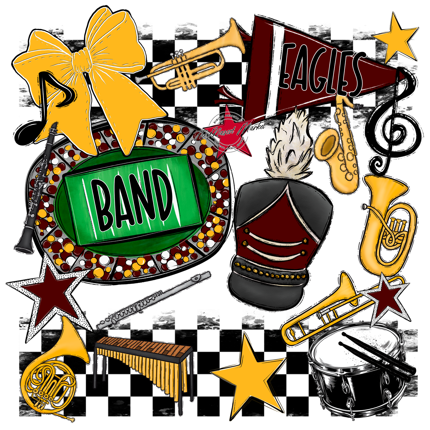 Eagles Band Checkers Design-Maroon-Yellow