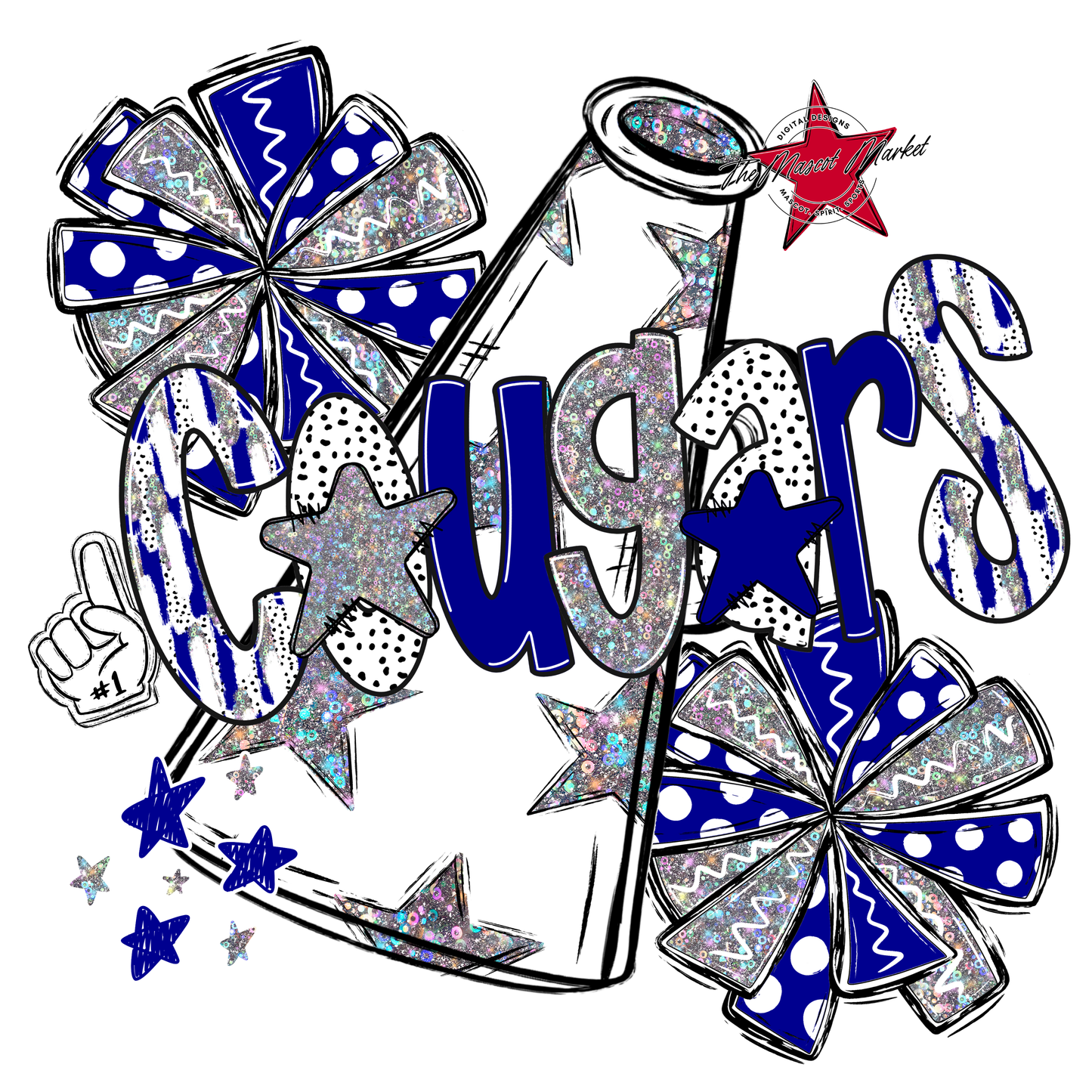 Cougars Cheer Megaphone Scrape-Blue