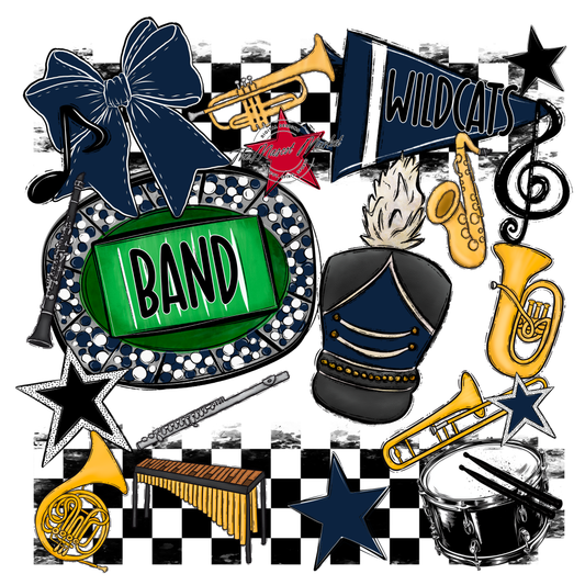 Wildcats Checkers Band Spirit Design-Navy
