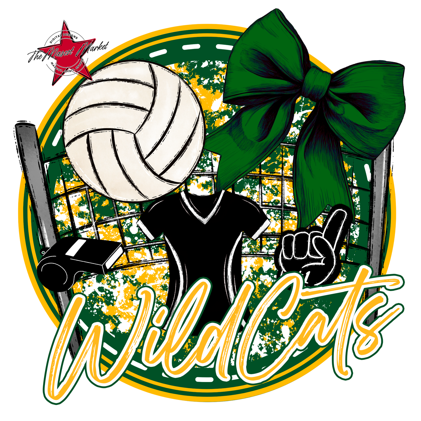 Wildcats Circle Volleyball Design-Green-Yellow