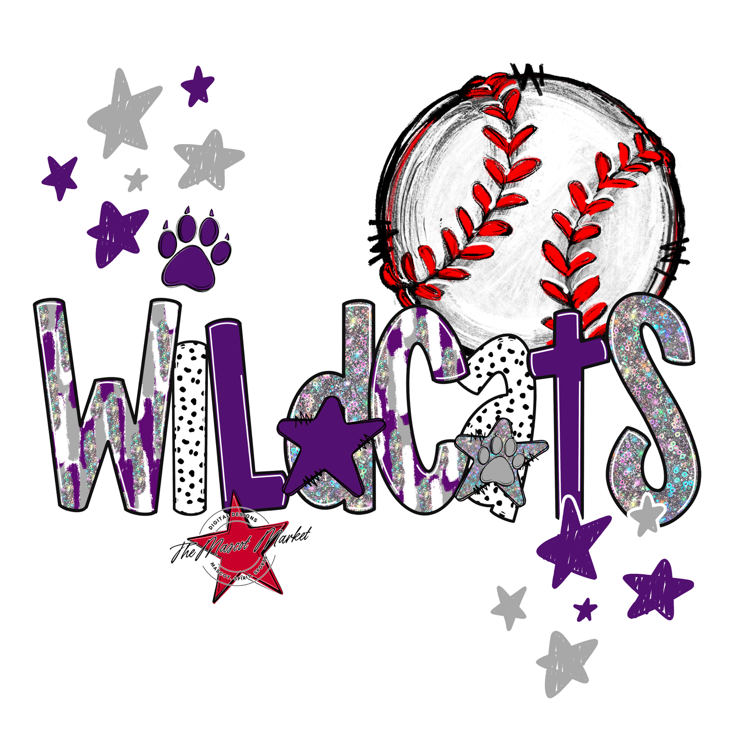 Wildcats Baseball Scrape-Purple-Grey