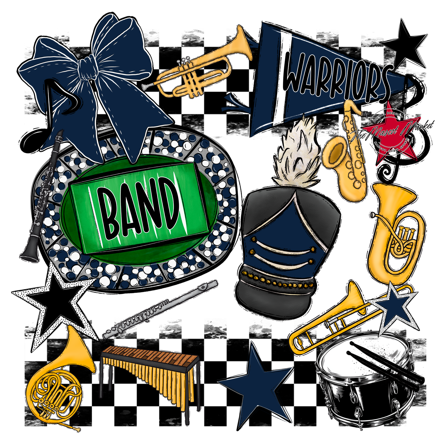 Warriors Checkers Band Spirit Design-Navy